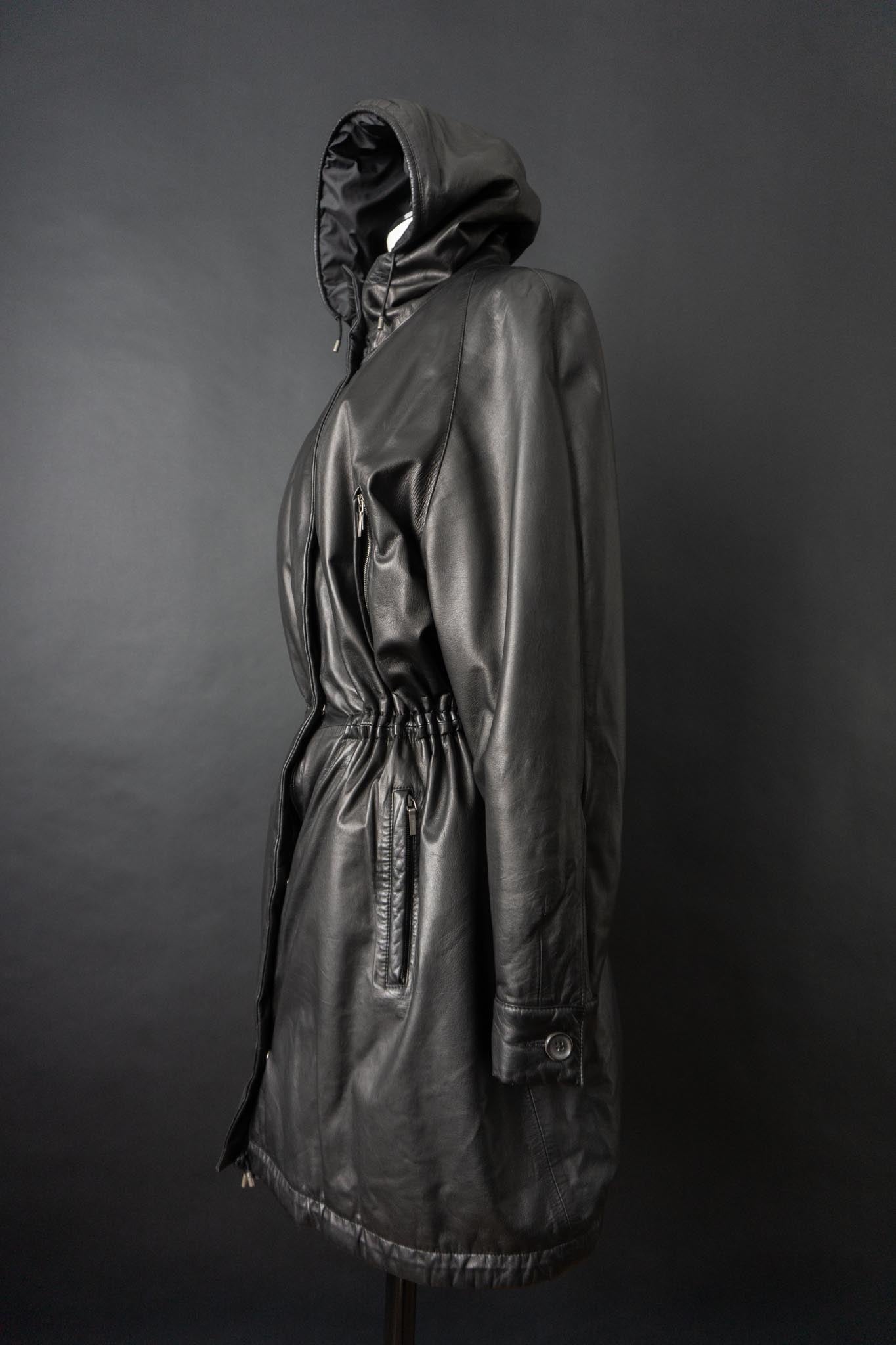 Vintage Jil Sander Ledermantel Schwarz, S–M