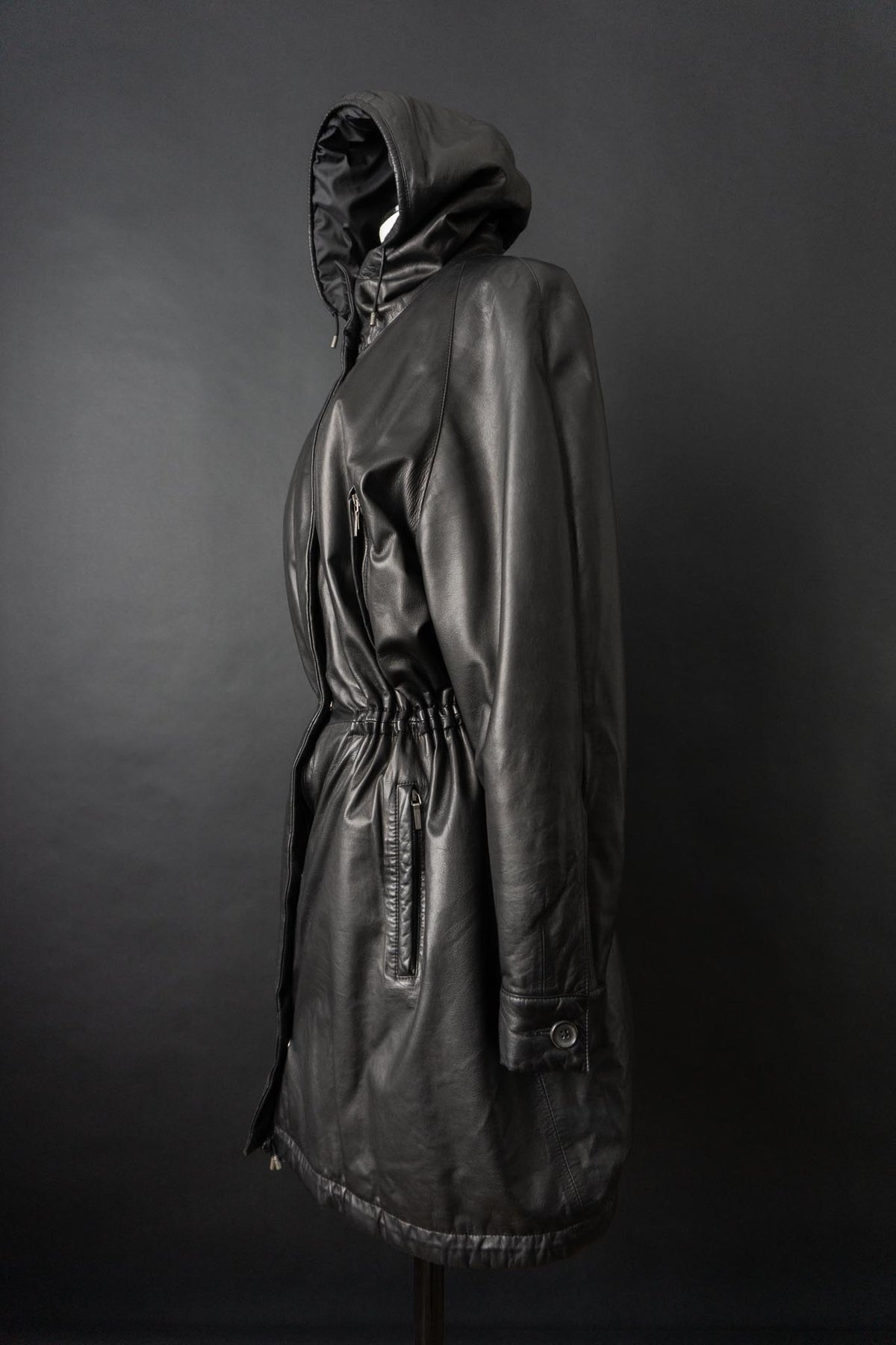 Vintage Jil Sander Ledermantel Schwarz, S–M