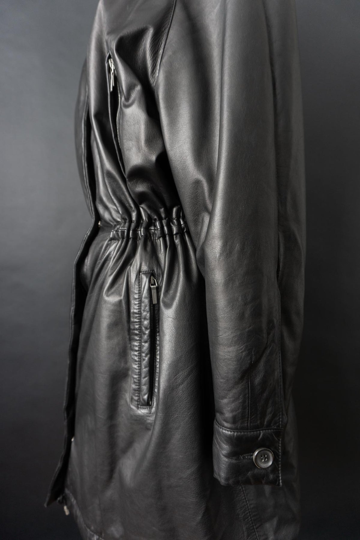 Vintage Jil Sander Ledermantel Schwarz, S–M