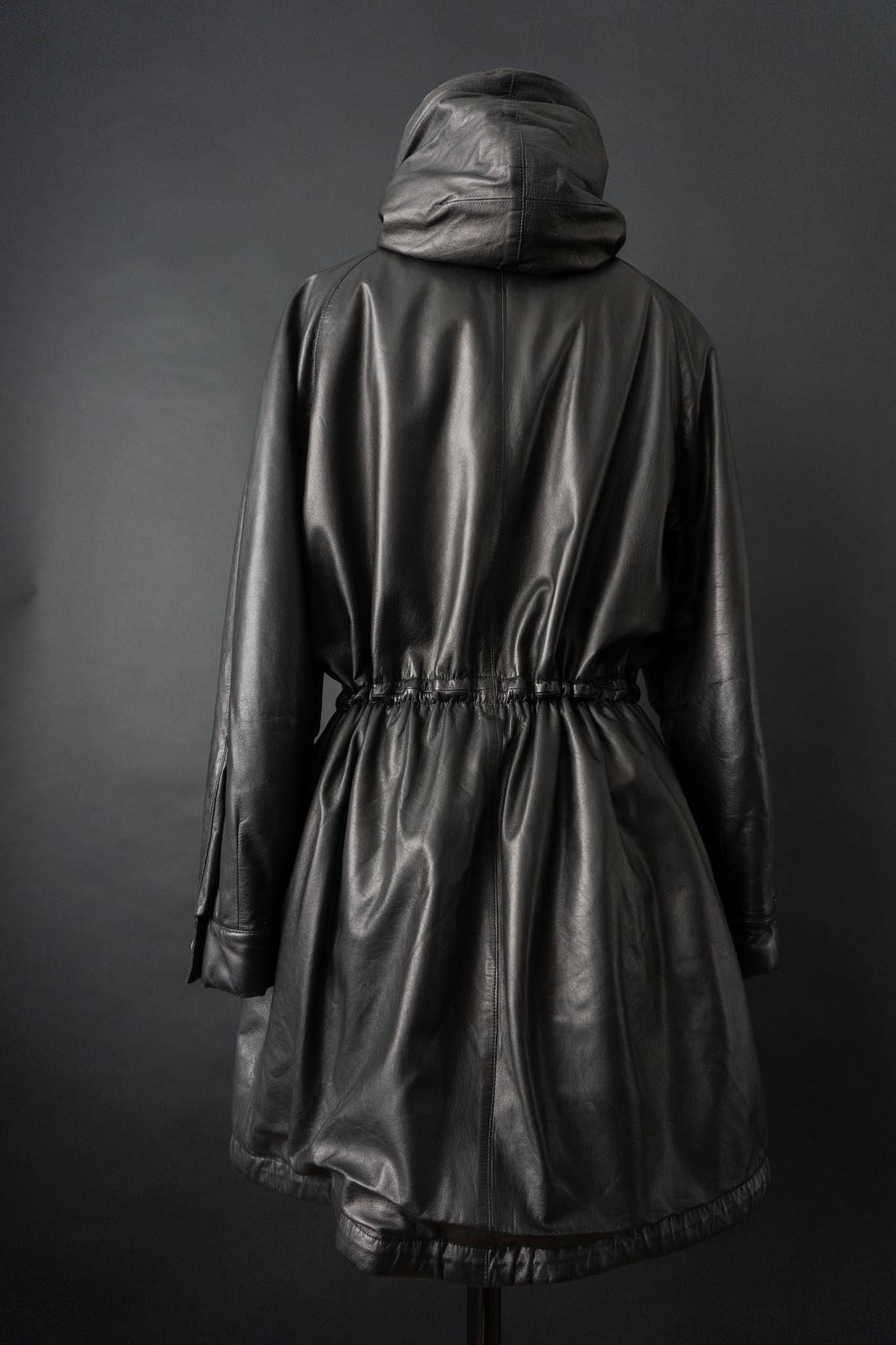 Vintage Jil Sander Ledermantel Schwarz, S–M