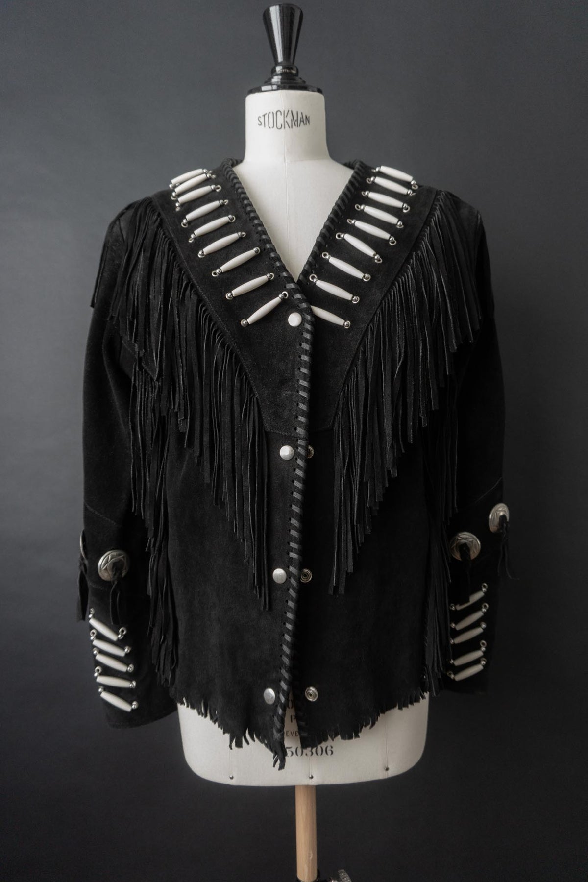 Vintage Western Lederjacke aus Veloursleder mit Fransen & Conchos, M–L