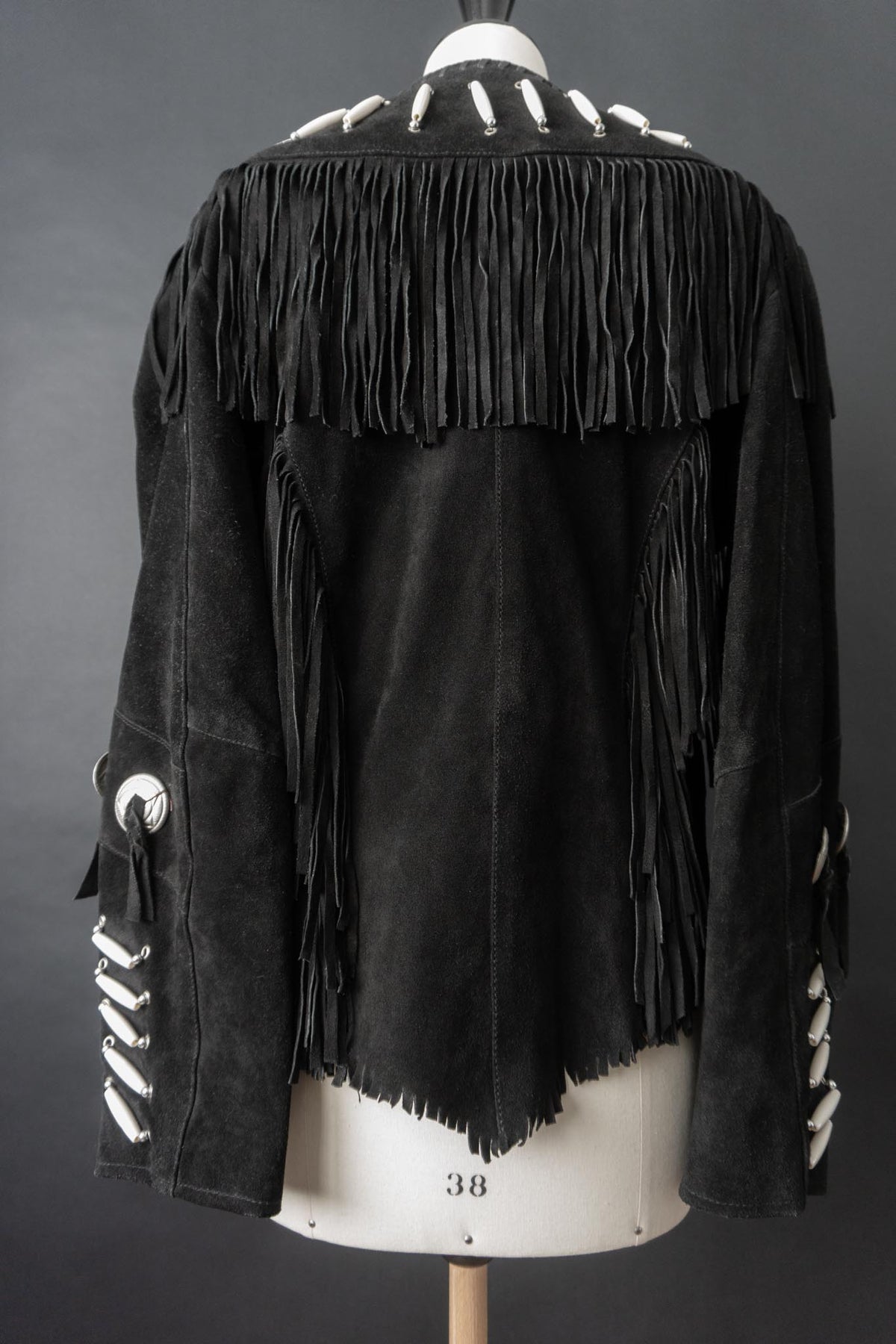 Vintage Western Lederjacke aus Veloursleder mit Fransen & Conchos, M–L