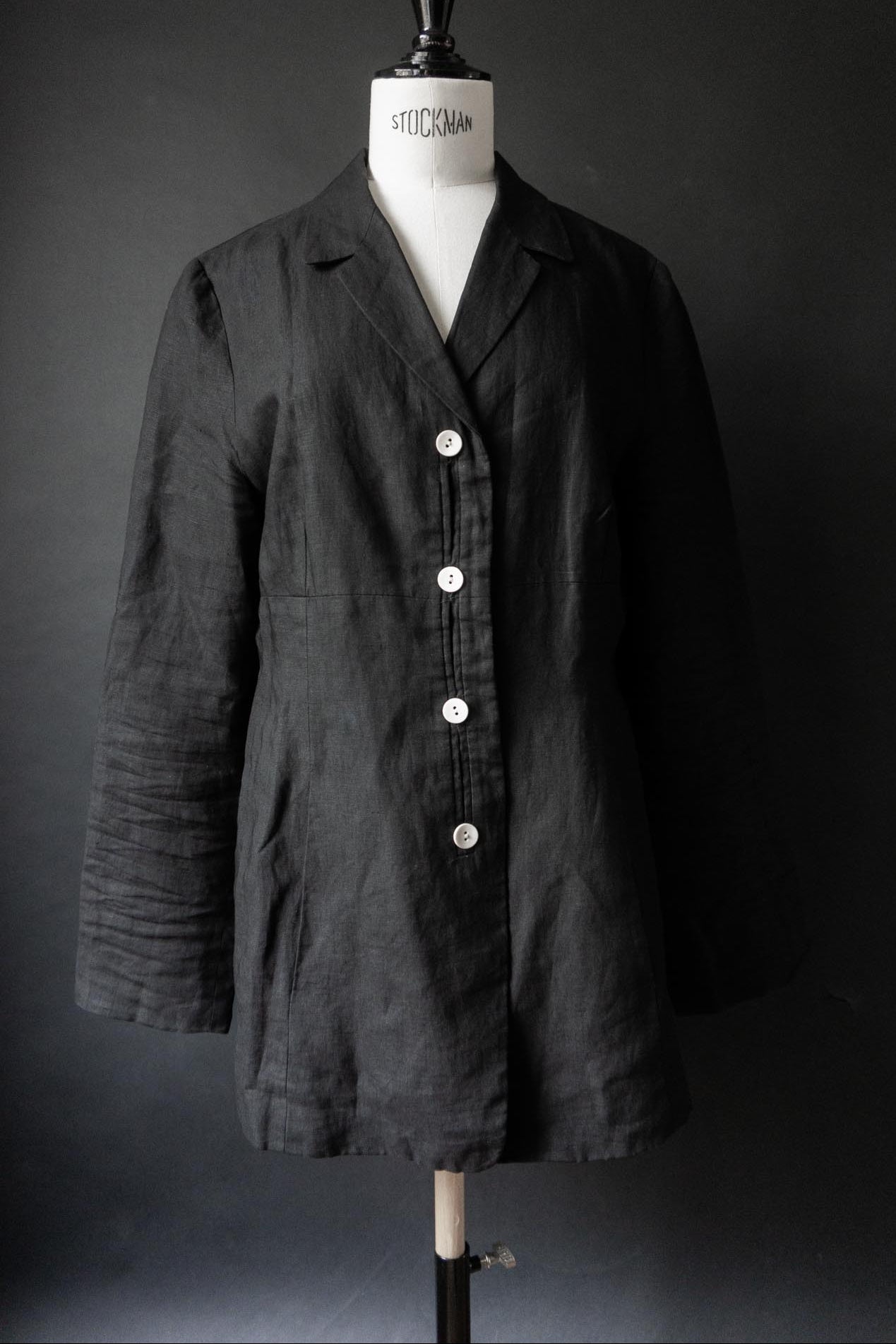 Vintage 90s Leinenblazer, Schwarz, S–M