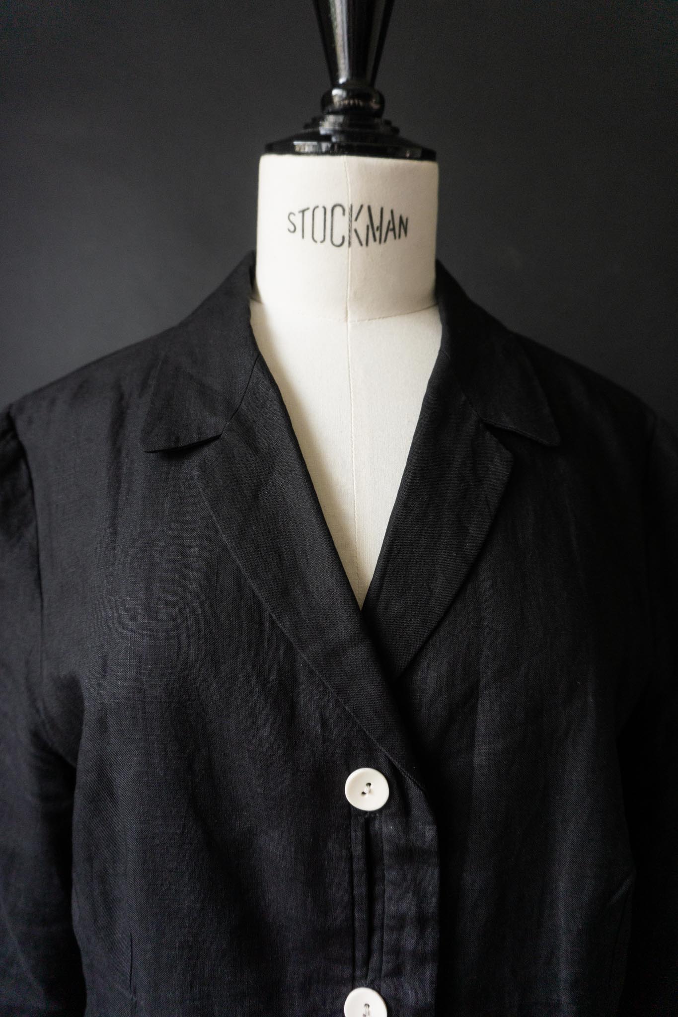 Vintage 90s Leinenblazer, Schwarz, S–M