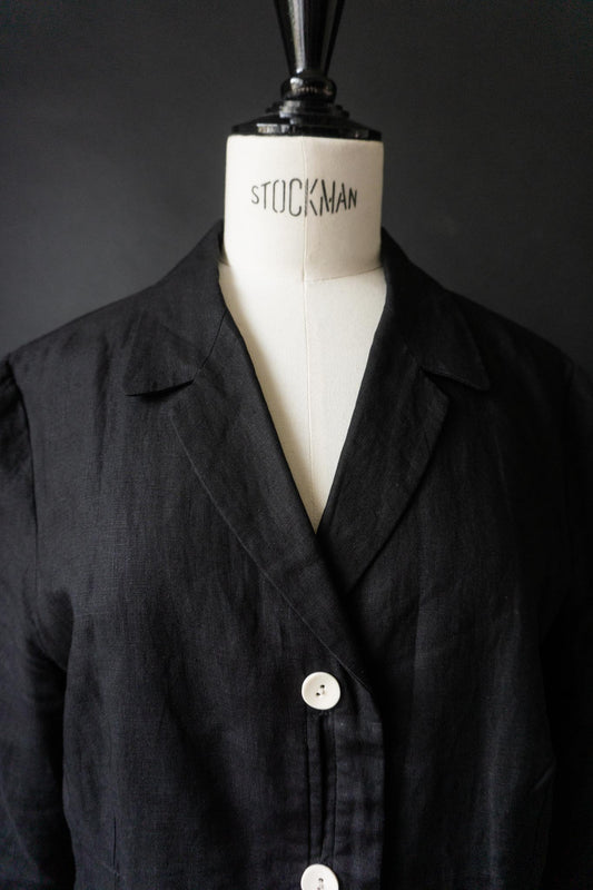 Vintage 90s Leinenblazer, Schwarz, S–M
