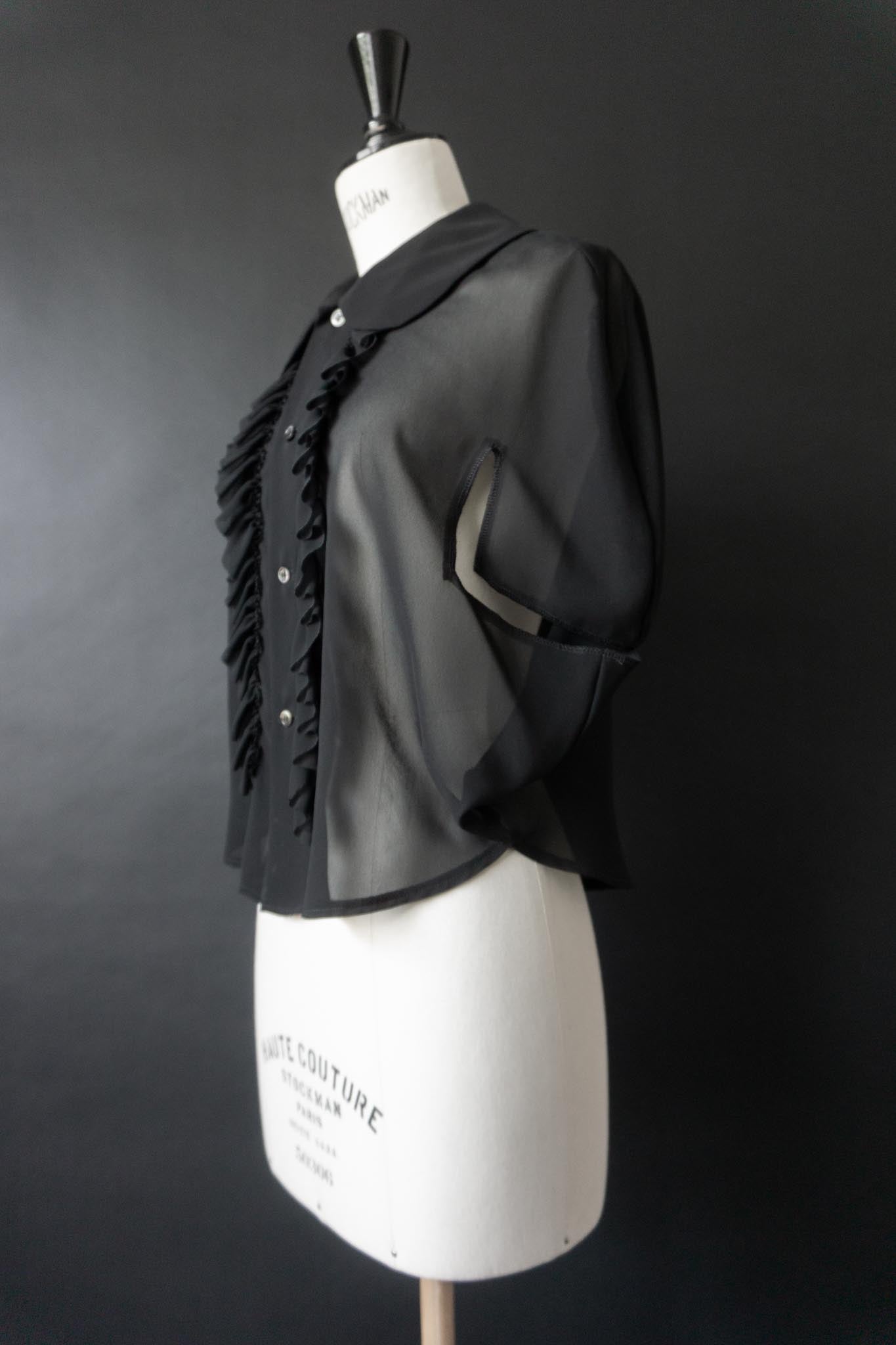 Vintage Comme des Garçons Bluse, Bubikragen, Volant-Rüschen, S–M