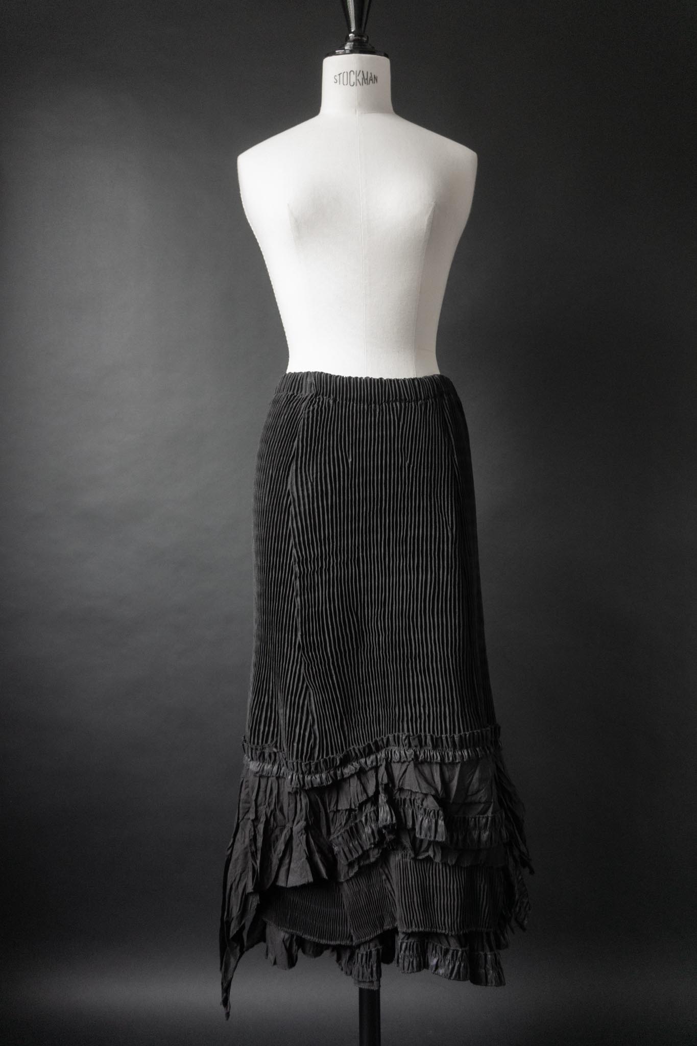 Vintage Plissé Rock mit asymmetrischen Rüschen, S–L