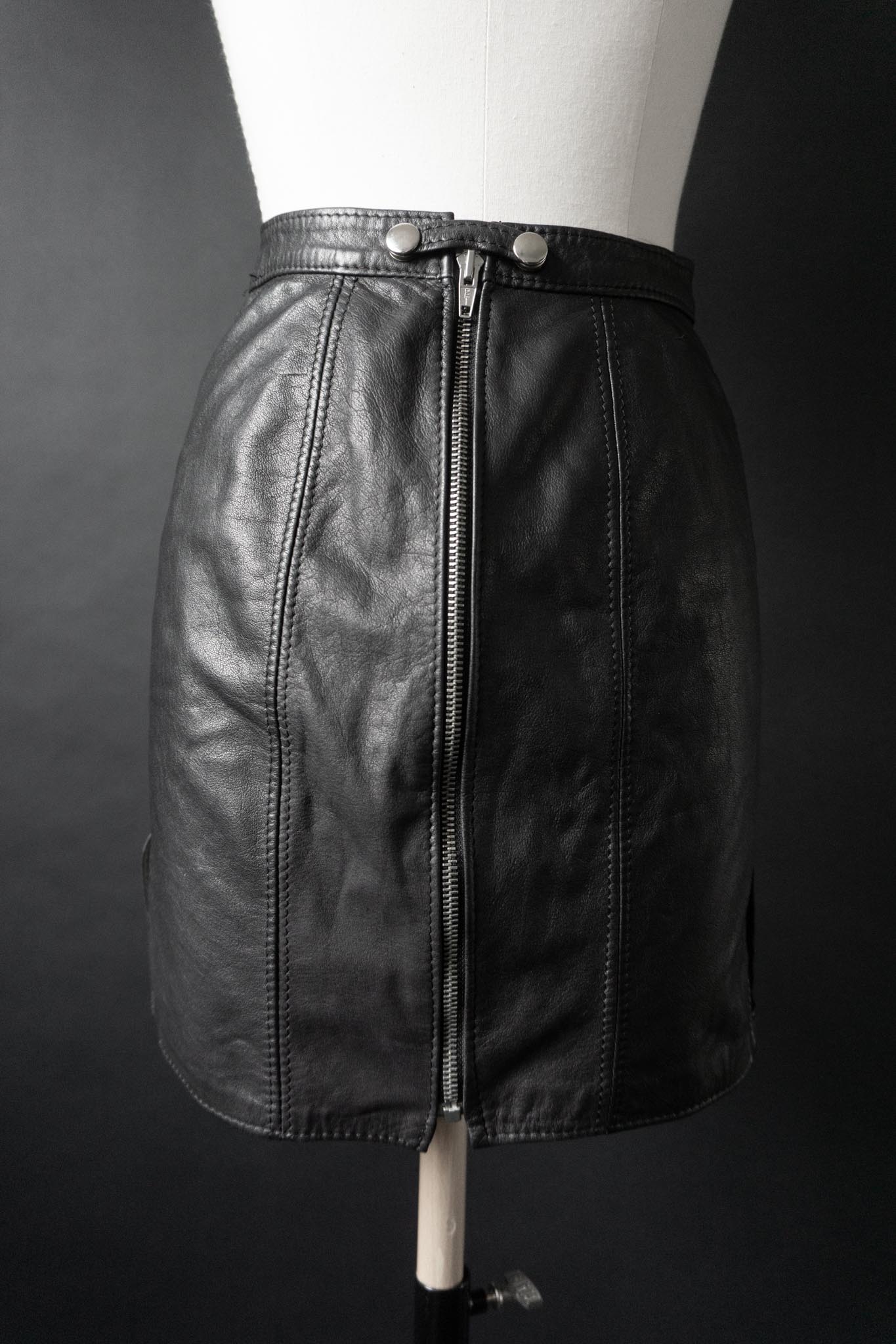 Vintage 80s Premium Lederrock, Schwarz, XXS–XS