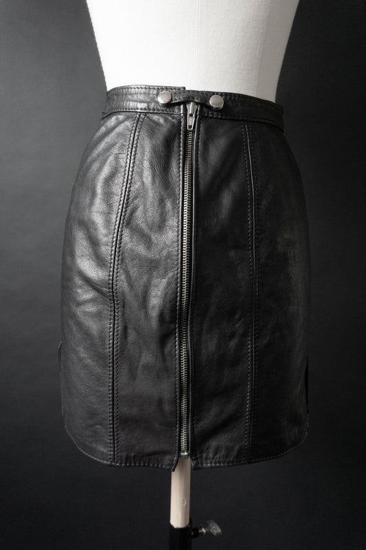 Vintage 80s Premium Lederrock, Schwarz, XXS–XS