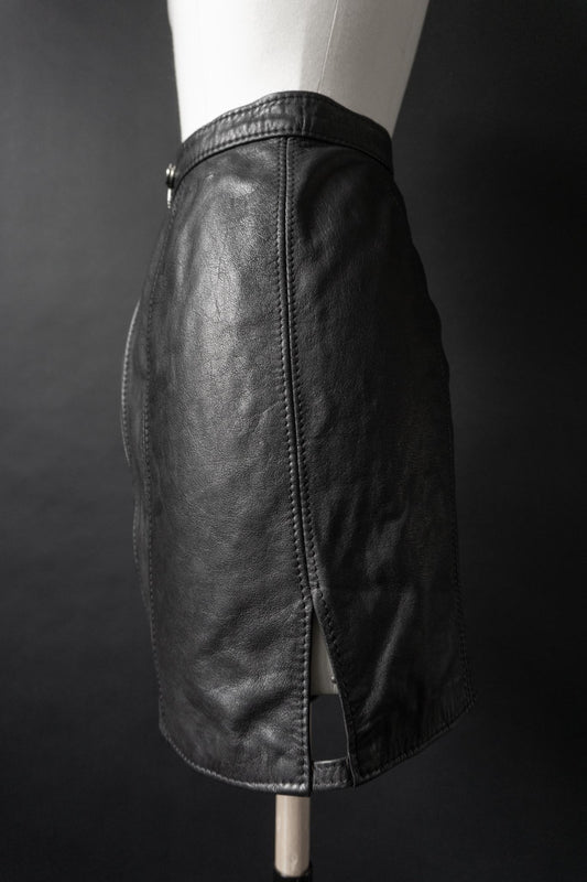 Vintage 80s Premium Lederrock, Schwarz, XXS–XS