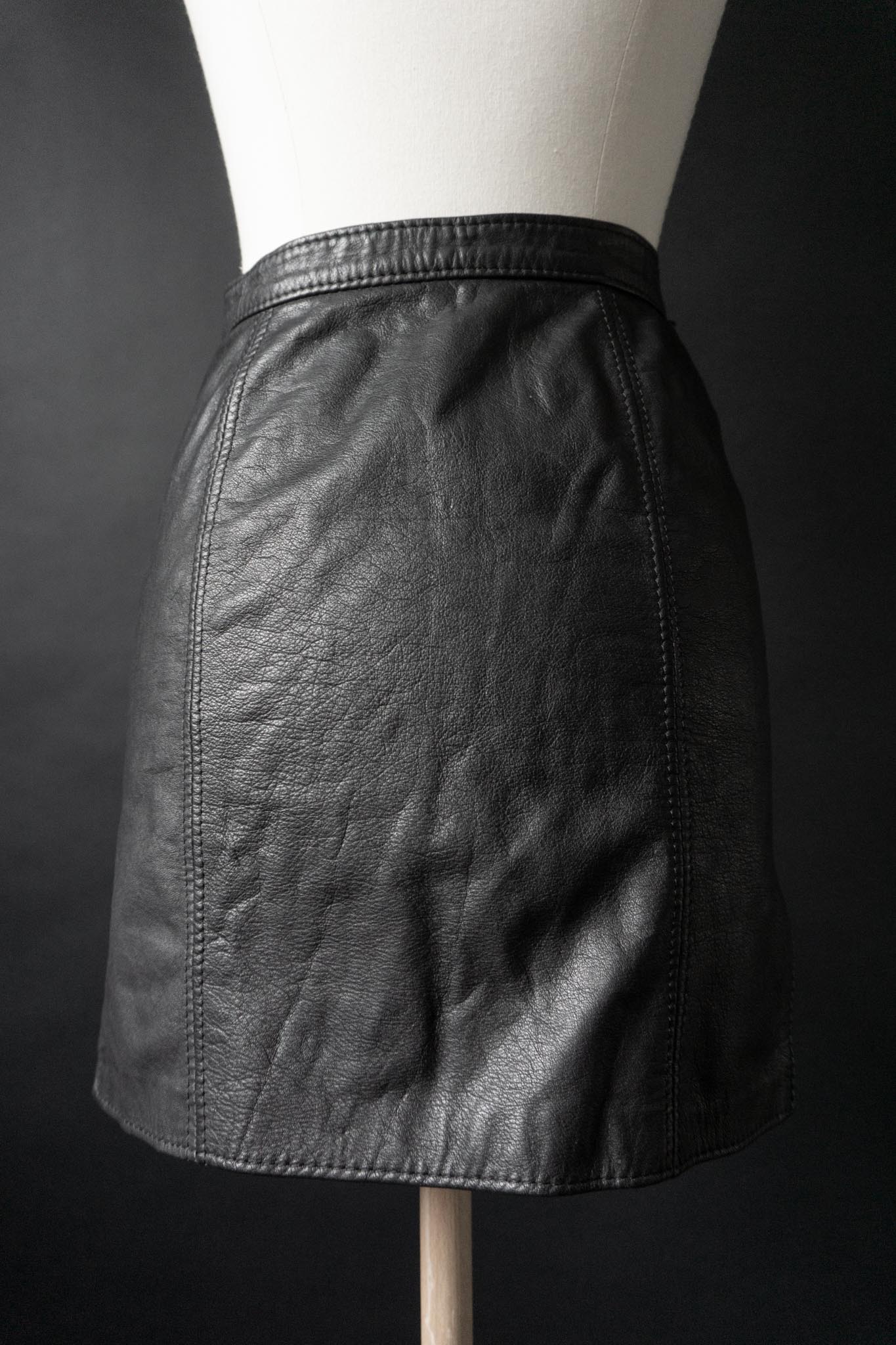 Vintage 80s Premium Lederrock, Schwarz, XXS–XS