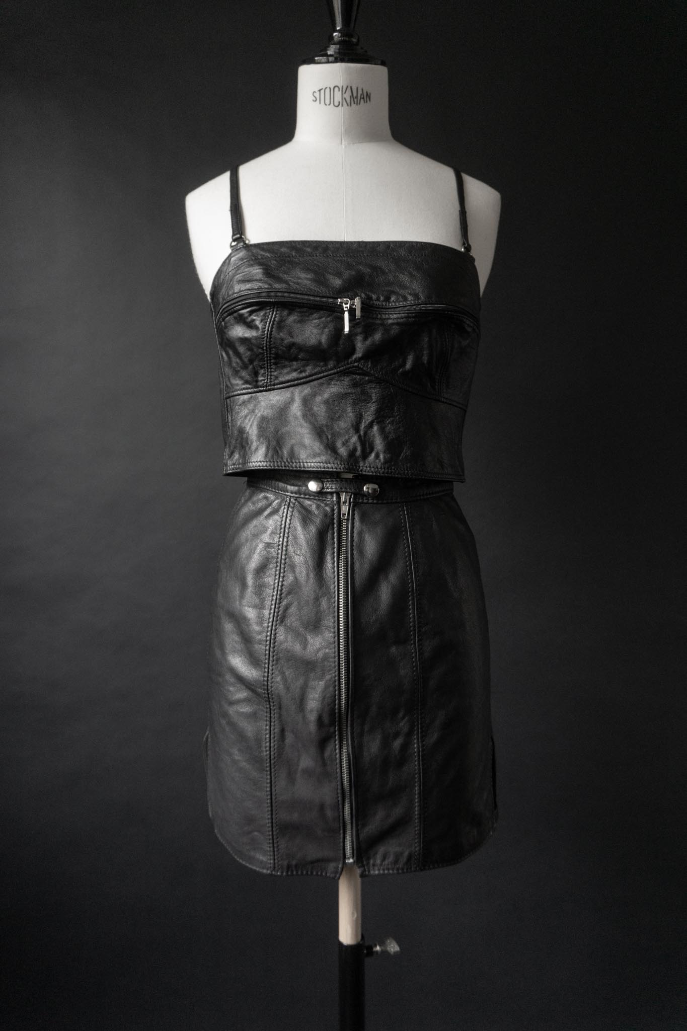 Vintage 80s Premium Lederrock, Schwarz, XXS–XS