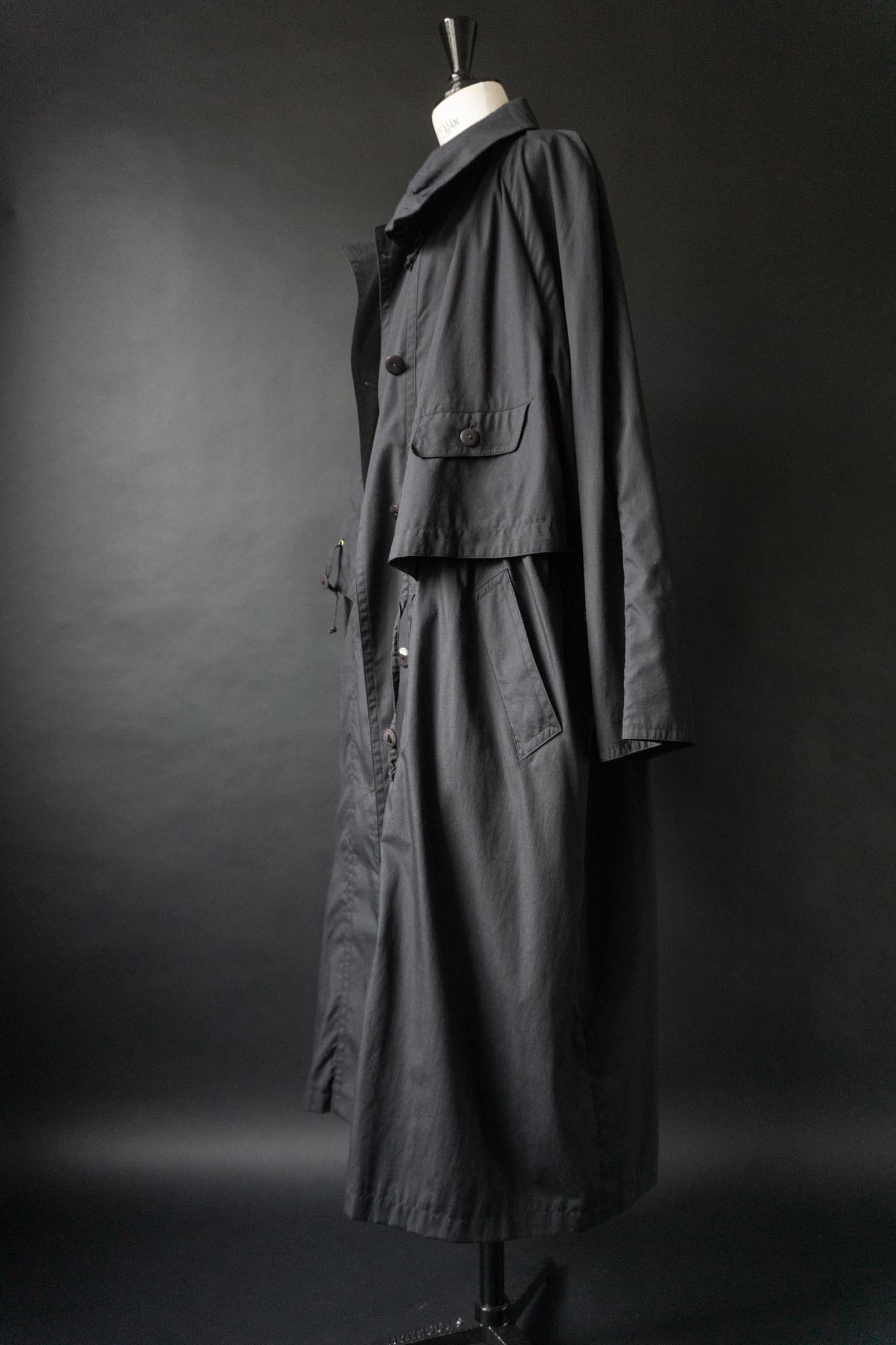 Vintage 80s Trenchcoat in Schwarz mit Stehkragen, M–XL