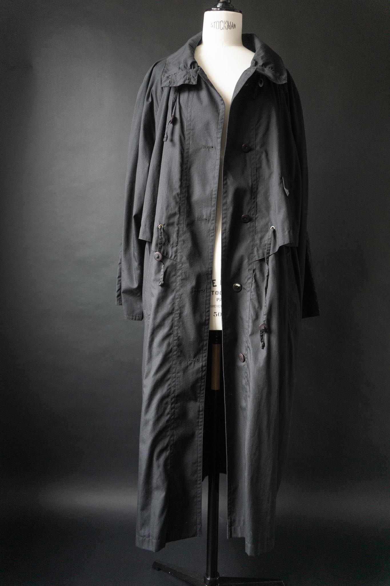 Vintage 80s Trenchcoat in Schwarz mit Stehkragen, M–XL