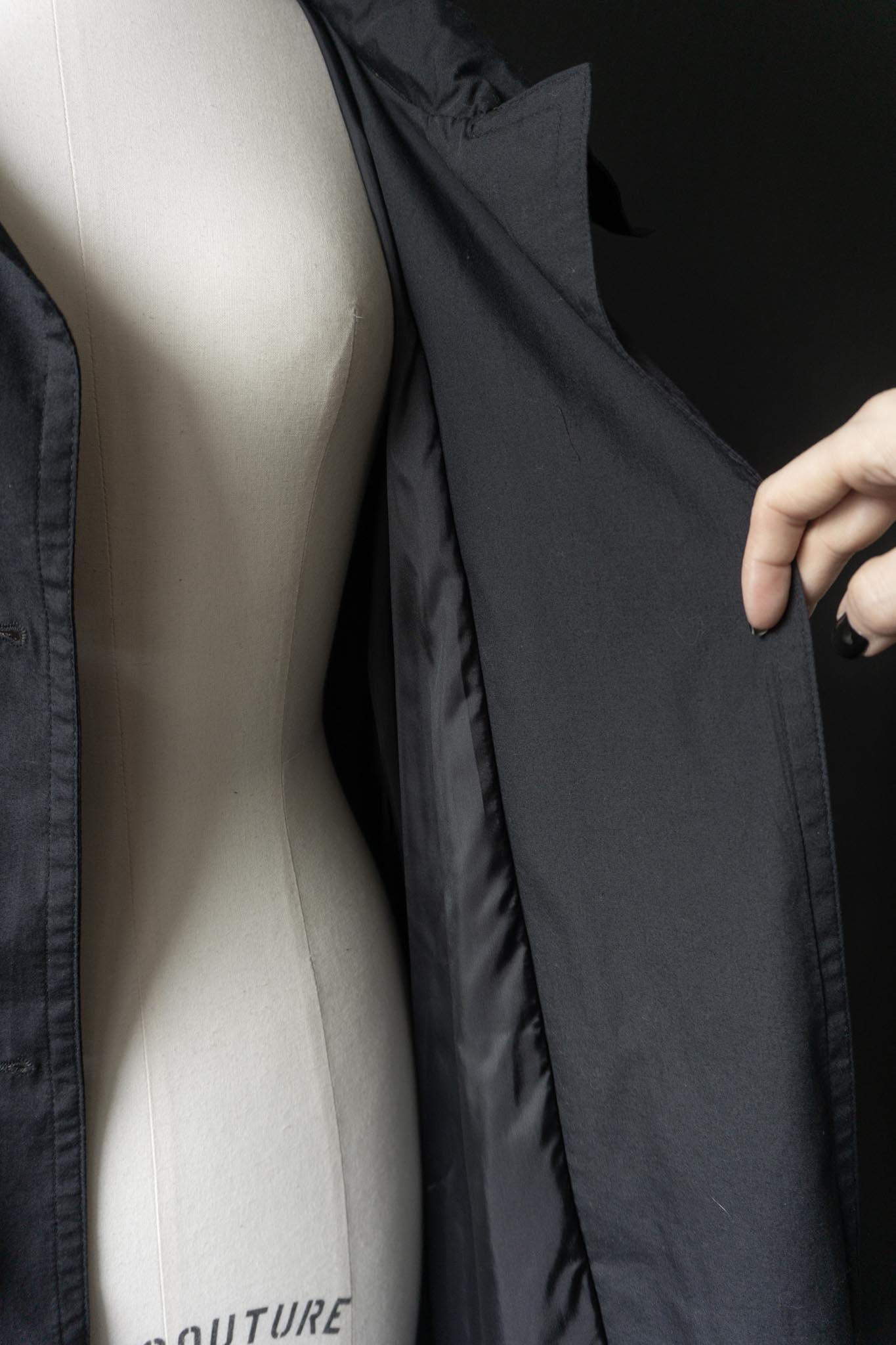 Vintage 80s Trenchcoat in Schwarz mit Stehkragen, M–XL
