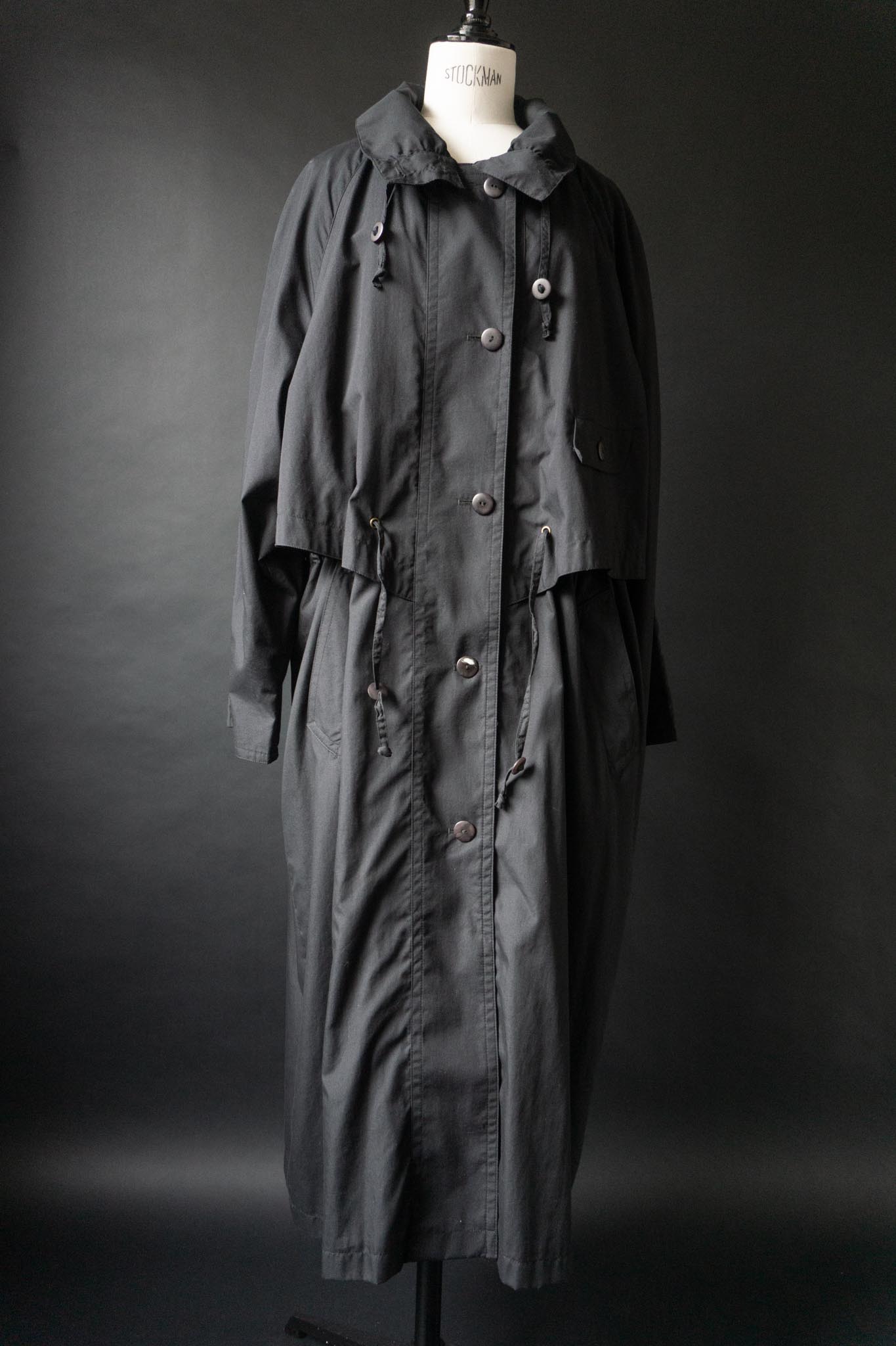 Vintage 80s Trenchcoat in Schwarz mit Stehkragen, M–XL