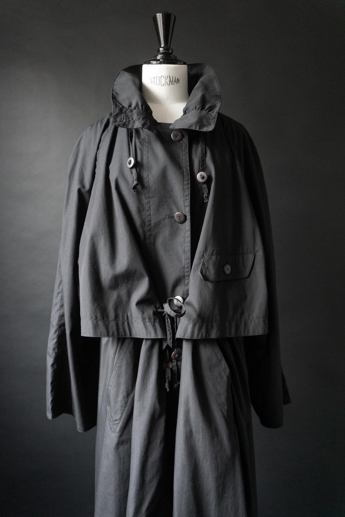 Vintage 80s Trenchcoat in Schwarz mit Stehkragen, M–XL