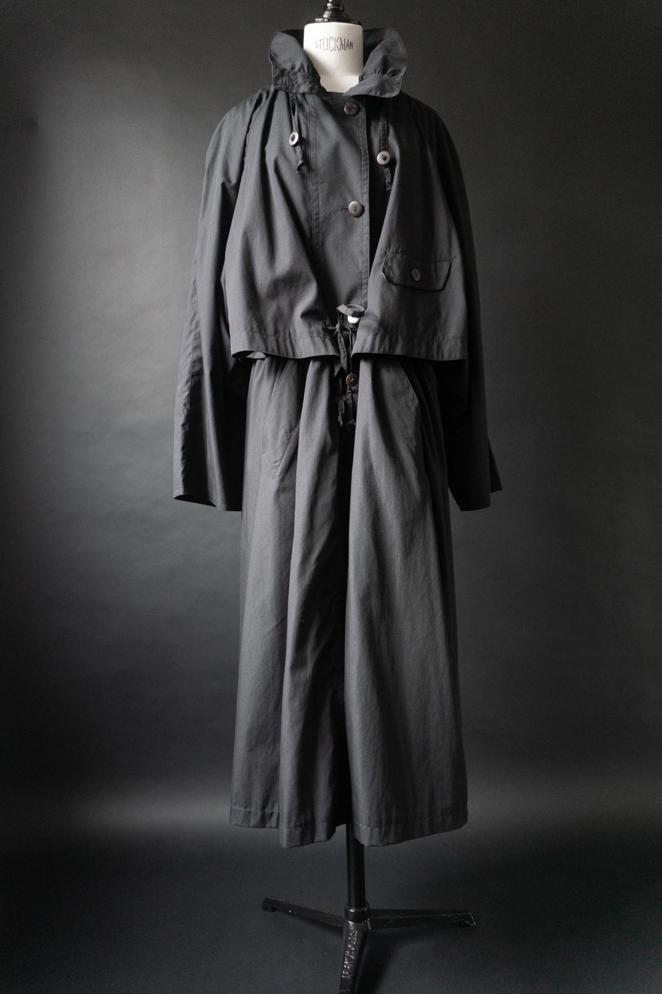 Vintage 80s Trenchcoat in Schwarz mit Stehkragen, M–XL