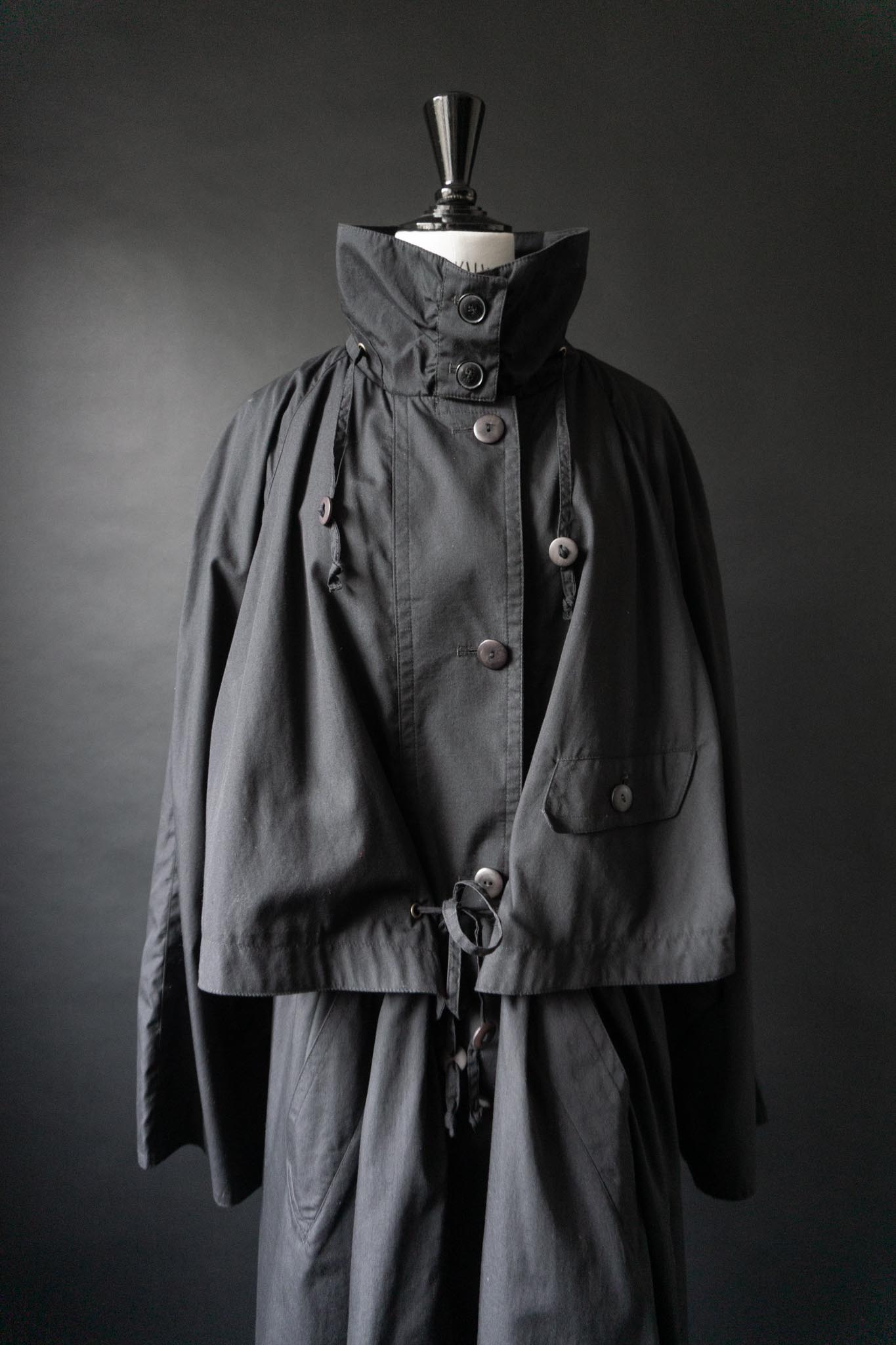 Vintage 80s Trenchcoat in Schwarz mit Stehkragen, M–XL