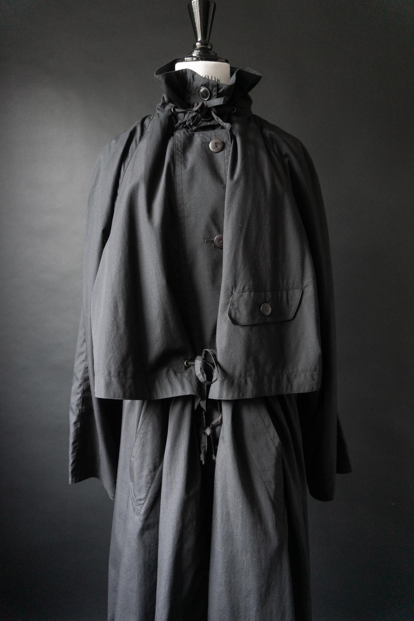 Vintage 80s Trenchcoat in Schwarz mit Stehkragen, M–XL