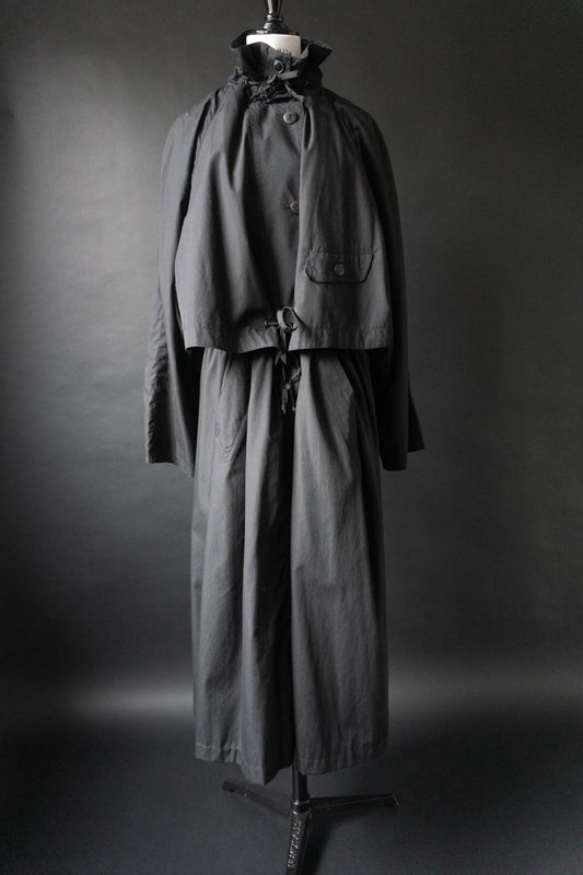 Vintage 80s Trenchcoat in Schwarz mit Stehkragen, M–XL