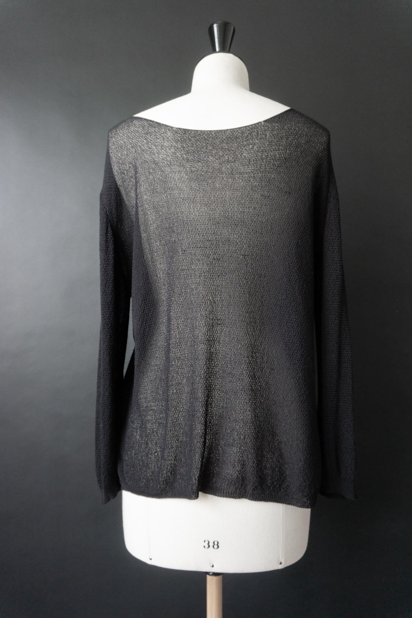 Schwarzer Lightweight Strickpullover, Sommer Knit, S–M