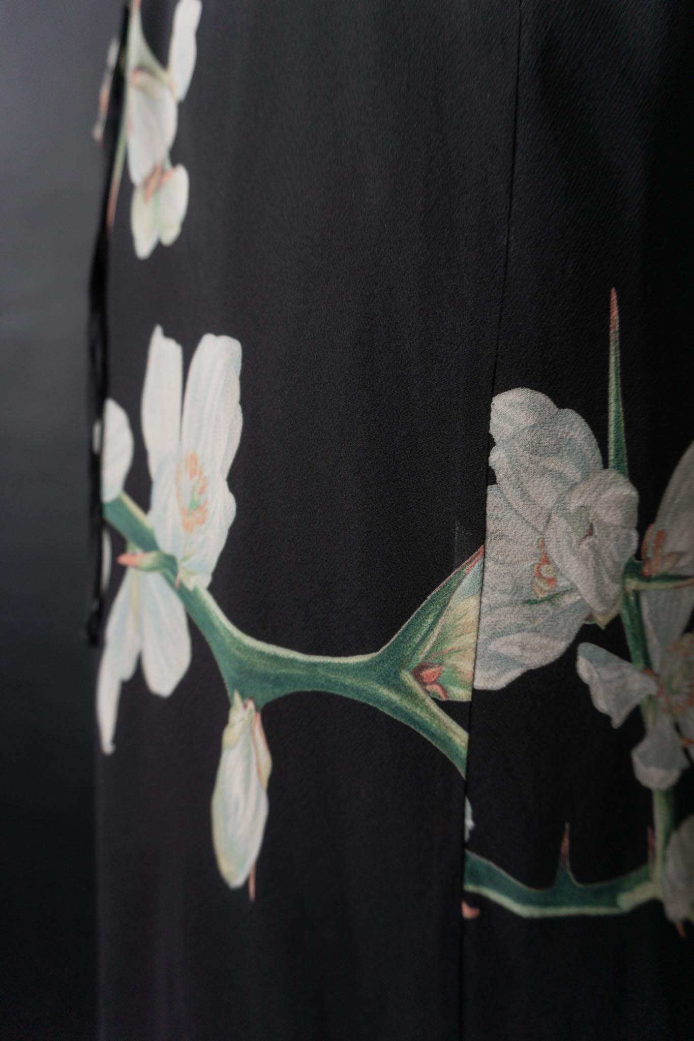 Vintage 90s Midirock, Seide, Orchideen, M–XL