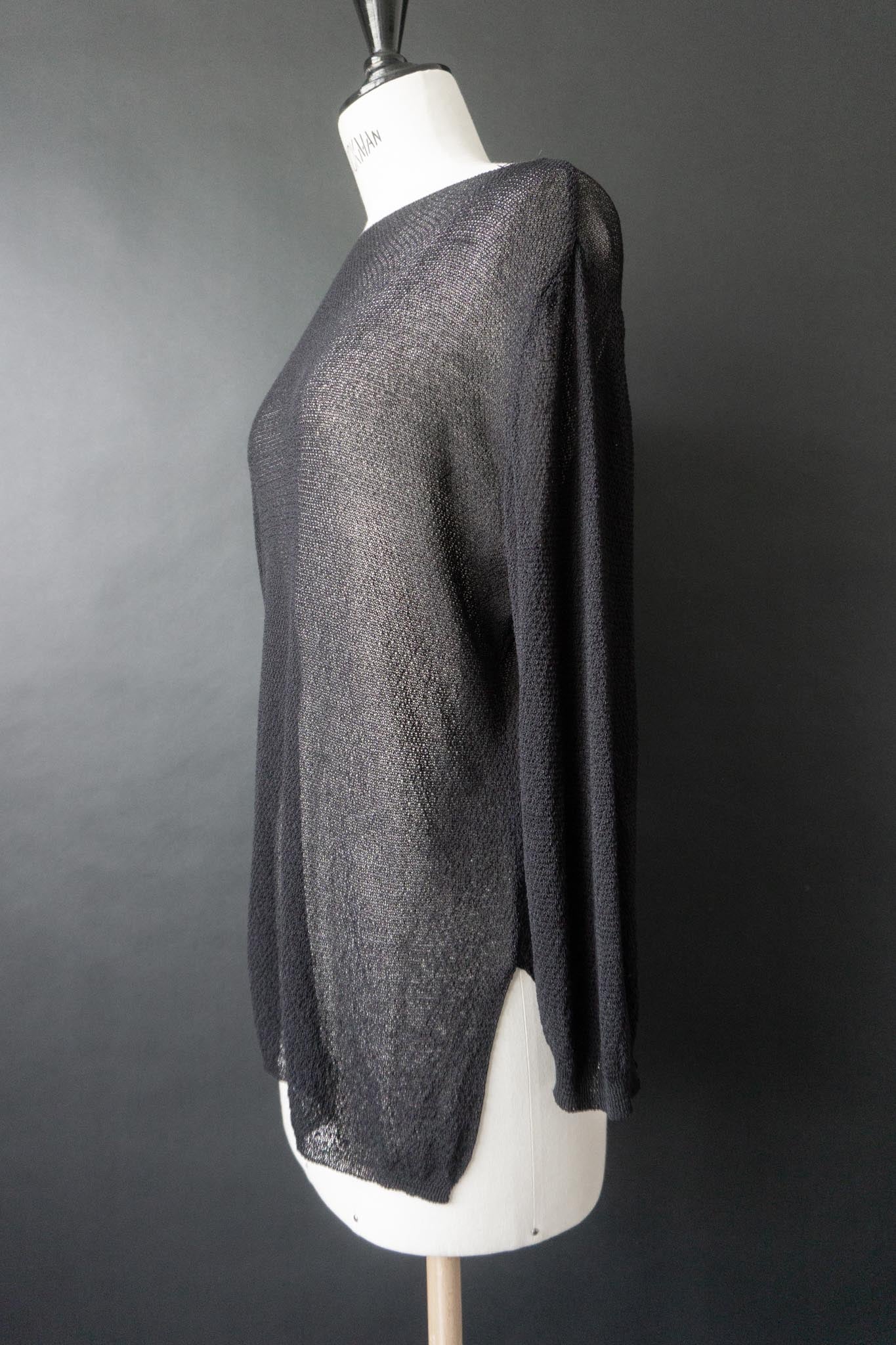 Schwarzer Lightweight Strickpullover, Sommer Knit, S–M