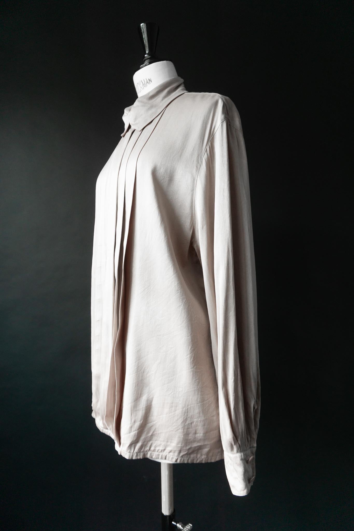 Vintage 80s Bluse, Seide, Nude, S–M