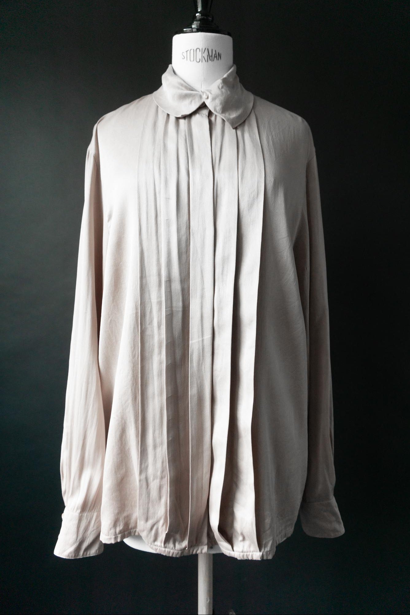 Vintage 80s Bluse, Seide, Nude, S–M