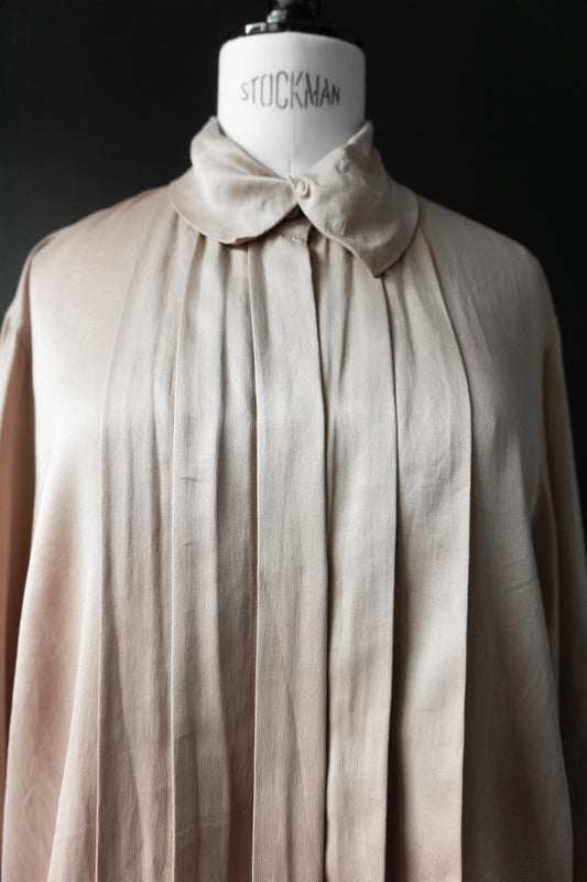 Vintage 80s Bluse, Seide, Nude, S–M
