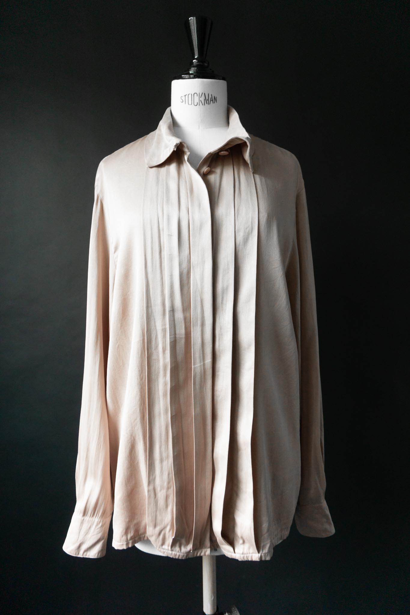 Vintage 80s Bluse, Seide, Nude, S–M