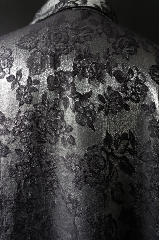Vintage 90s Bluse, Silver Roses, M-L