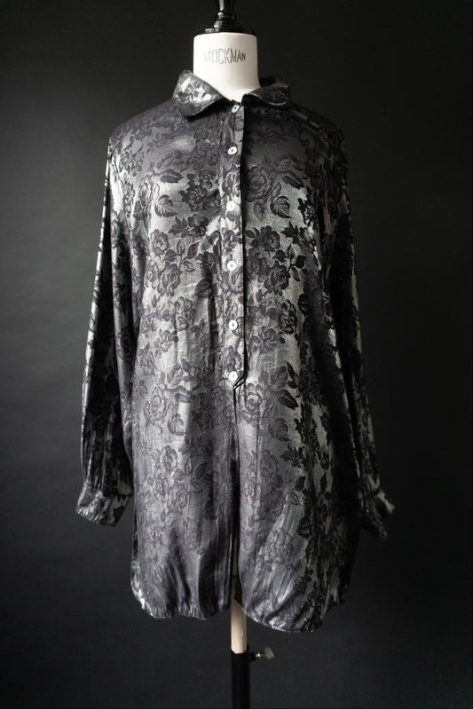 Vintage 90s Bluse, Silver Roses, M-L