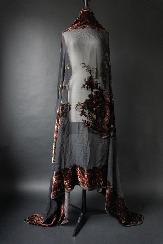 Vintage XXL Stola, Seide & Samt