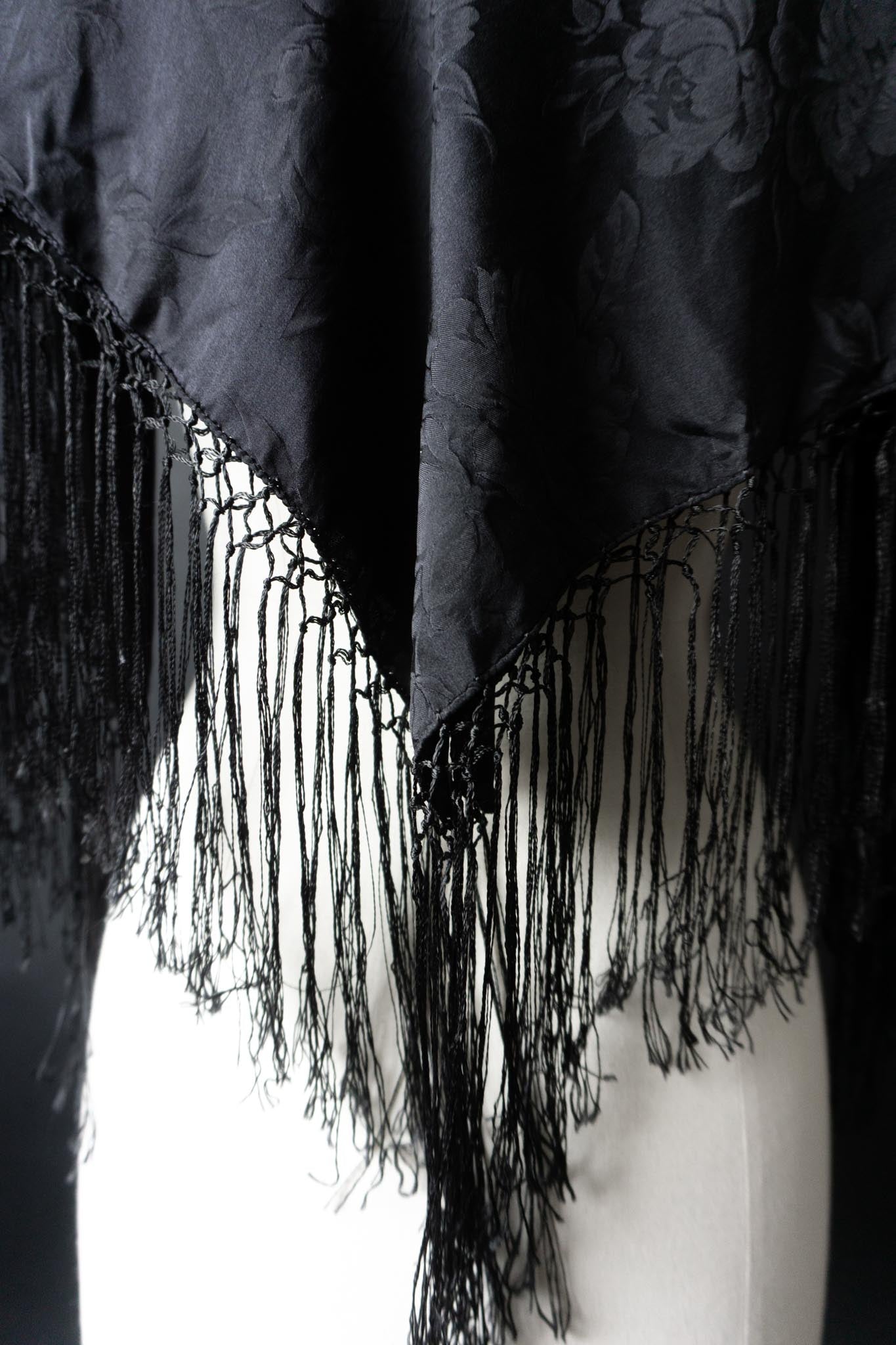 Vintage witchy Seidentuch mit Rosenjacquard und Fransen