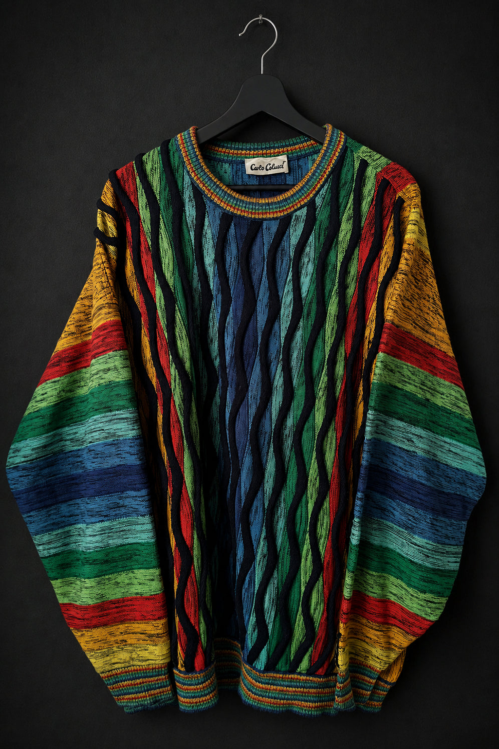 Vintage Carlo Colucci Rainbow Strukturpullover, M–XL