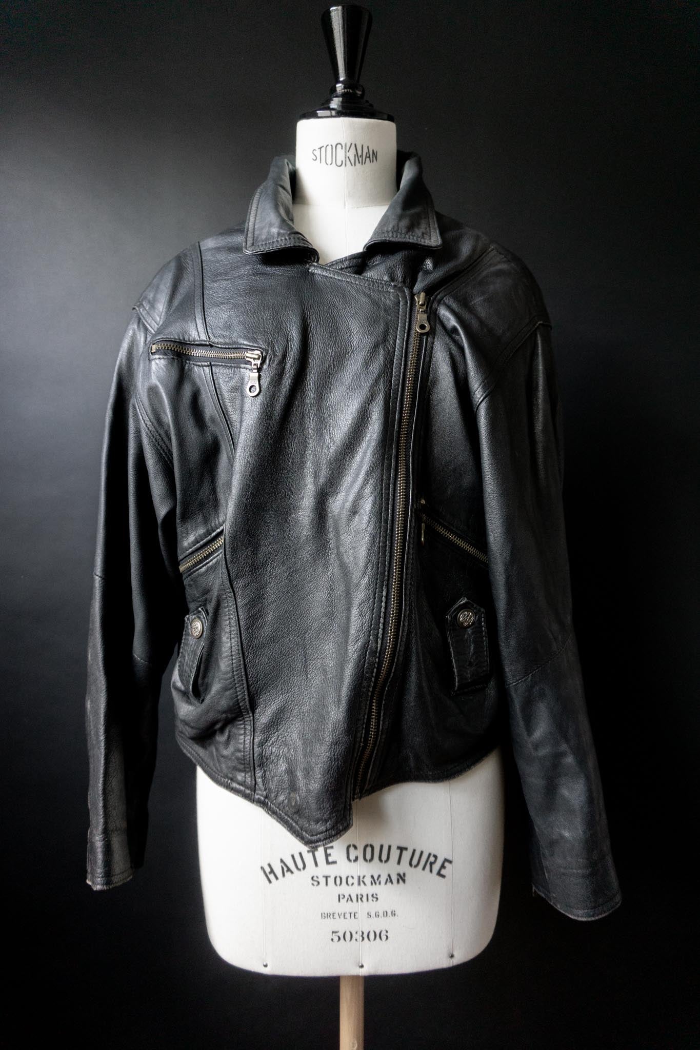 Vintage Lederjacke, Slouchy Bikerjacke mit Patina, M–L