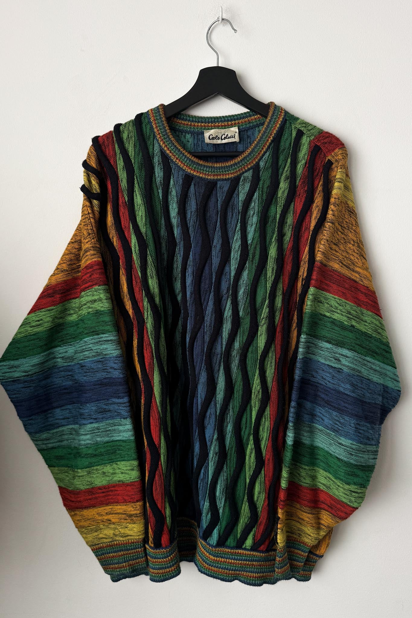 Vintage Carlo Colucci Rainbow Strukturpullover, M–XL