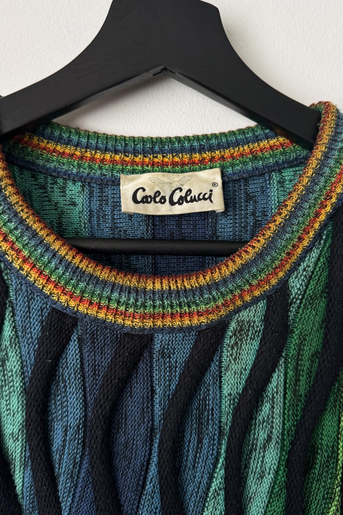 Vintage Carlo Colucci Rainbow Strukturpullover, M–XL