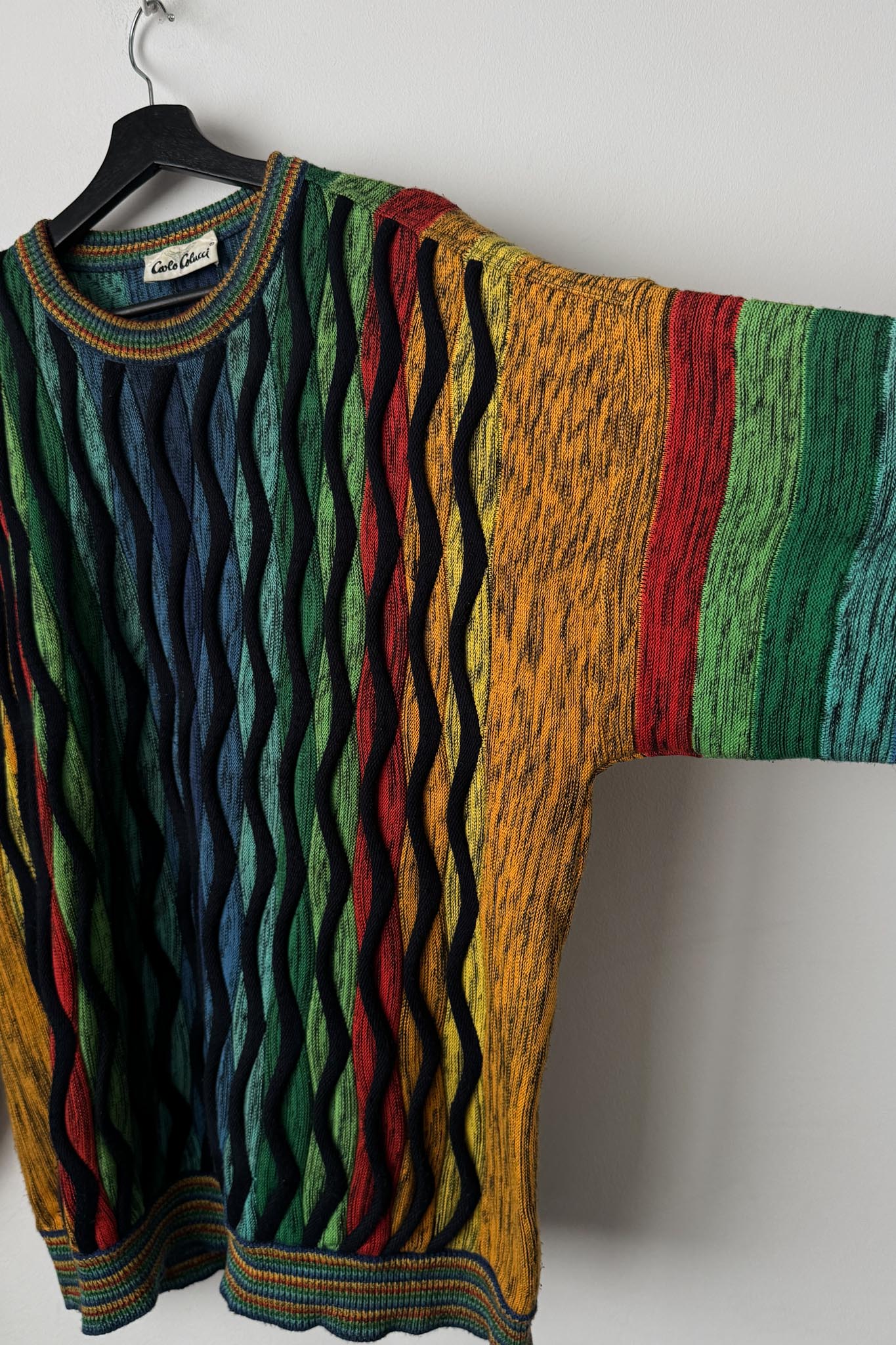 Vintage Carlo Colucci Rainbow Strukturpullover, M–XL
