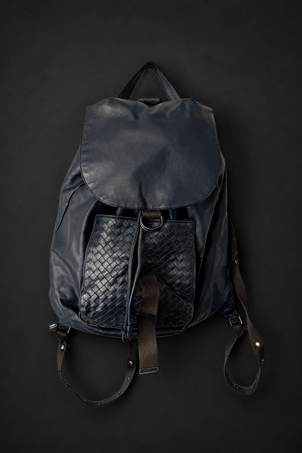 Vintage Bottega Veneta Lederrucksack in Dunkelblau mit Intrecciato-Details