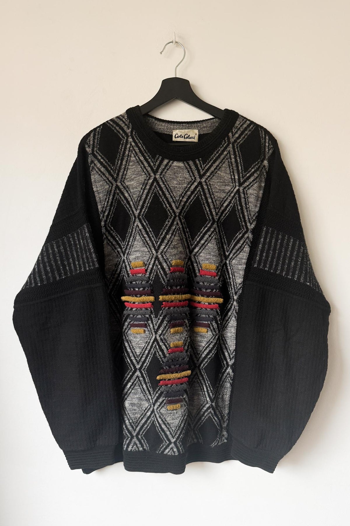 Vintage 90s Carlo Colucci Pullover – Schwarz & Grau, M–XL