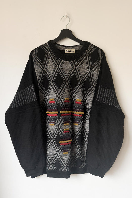 Vintage 90s Carlo Colucci Pullover – Schwarz & Grau, M–XL