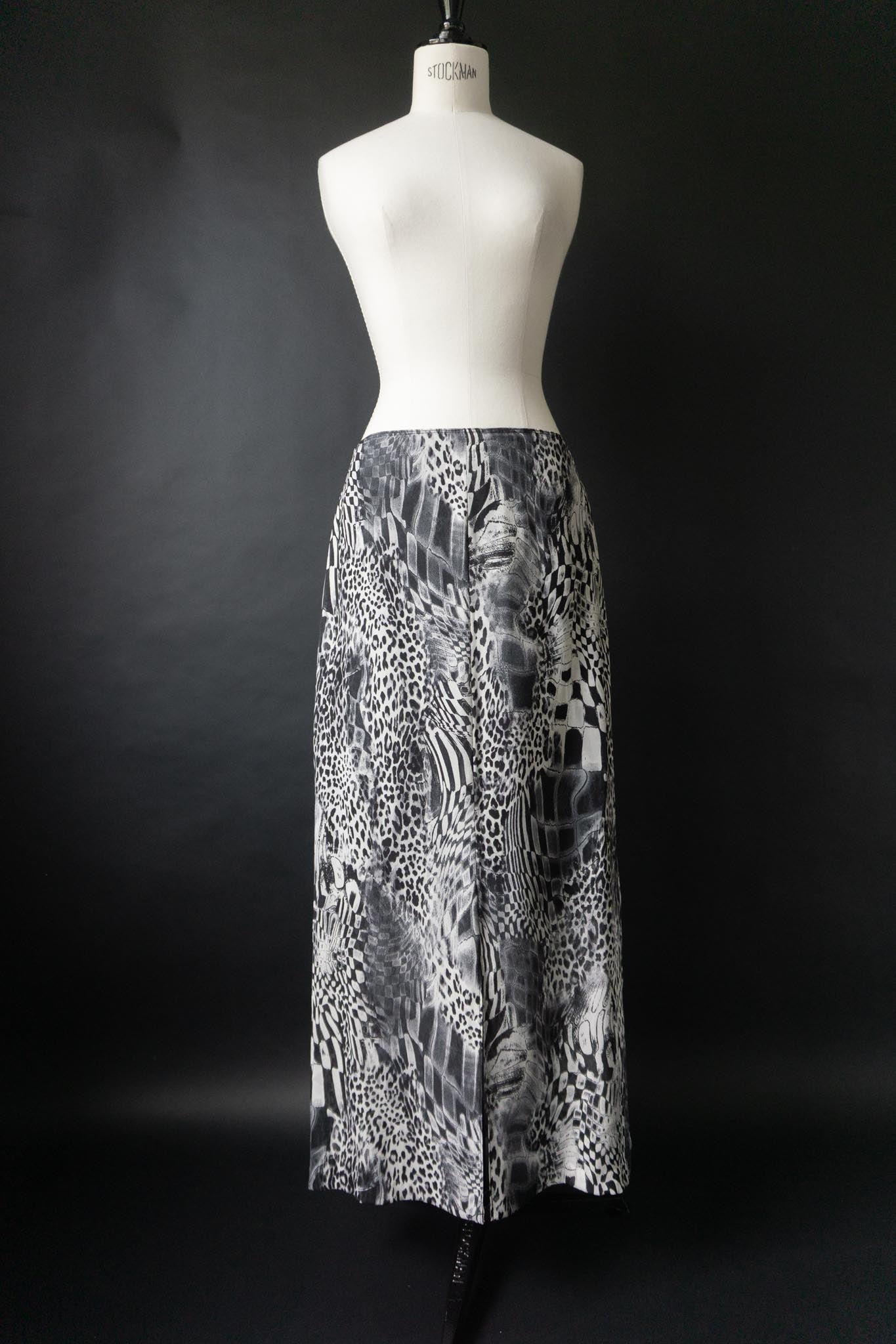 Vintage Midirock Animal-Print in Schwarz-Weiß, M–L