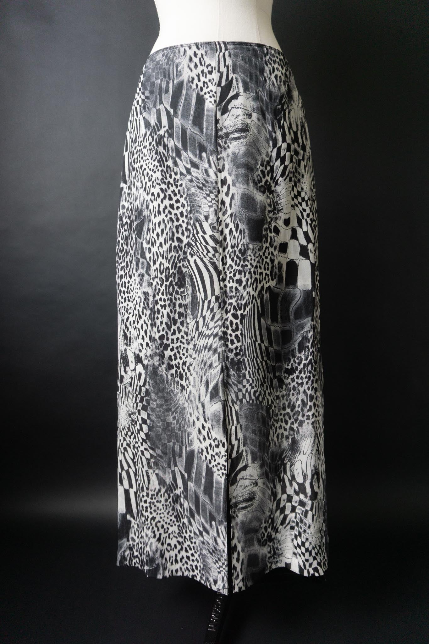 Vintage Midirock Animal-Print in Schwarz-Weiß, M–L