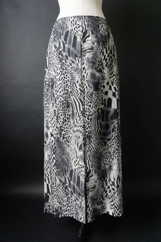Vintage Midirock Animal-Print in Schwarz-Weiß, M–L
