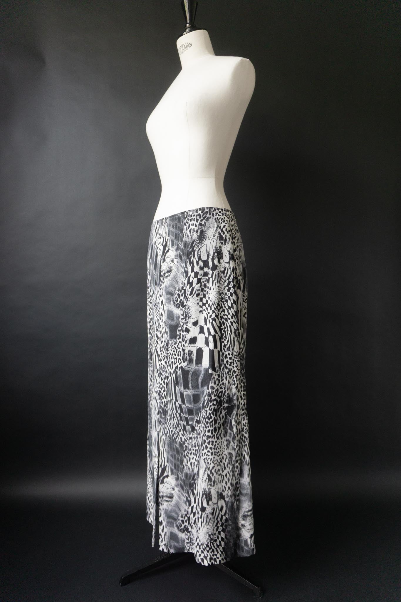Vintage Midirock Animal-Print in Schwarz-Weiß, M–L