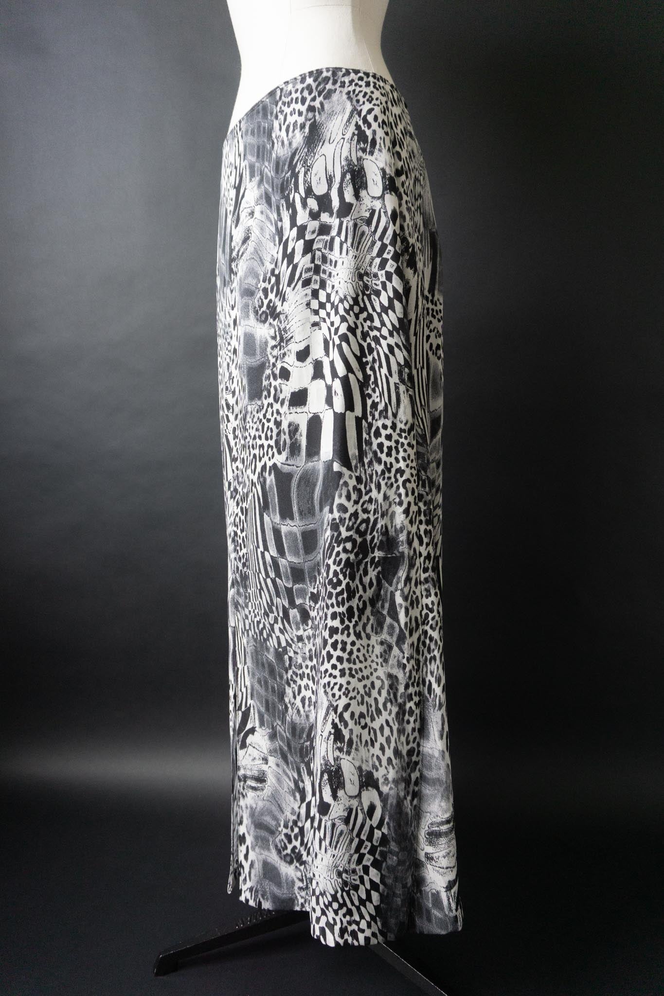Vintage Midirock Animal-Print in Schwarz-Weiß, M–L