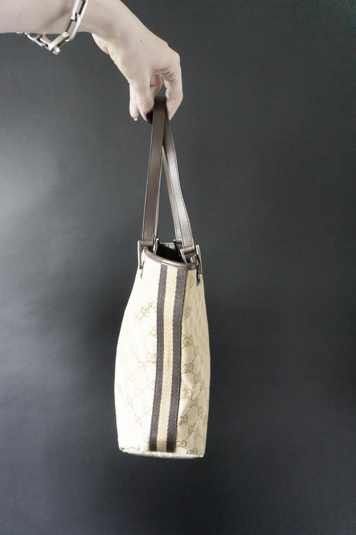 Vintage Gucci GG Canvas Shopper in Beige | Designer Schultertasche Monogram